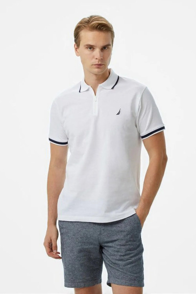 Nautica Erkek Beyaz Yarım Fermuar Tişört 72398121