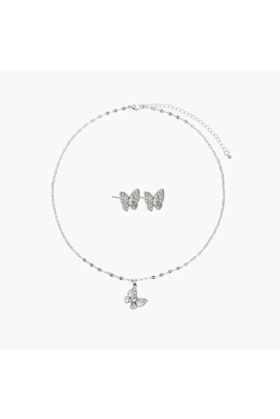 Lifestyle Set of 2 - Butterfly Embellished Pendant Necklace and Earrings