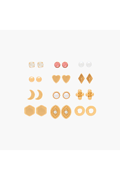 Lifestyle Set of 12 - Gold Tone Assorted Stud Earrings with Pushback Closure