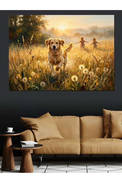 Artmeg Tablou decorativ din pânză cu câine drăguț în grădina cu flori - Tablo...