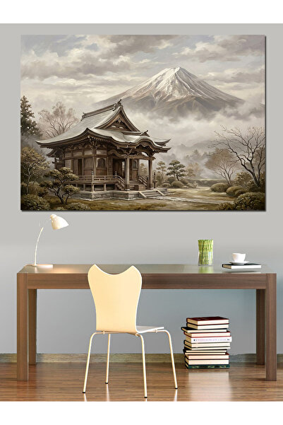 Artmeg Mount Fuji and Japanese House Decorative Canvas - Mdf Wood Painting