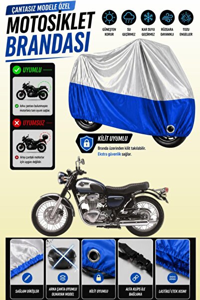 Cemku Twin Top Gray - Bottom Blue Kawasaki W 800 Compatible Engine Cover, Rea...