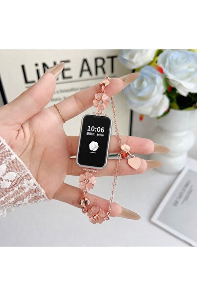 Alstrap Huawei Band 11/ Band 11 Pro Uyumlu Çiçekli Taşlı Metal Zarif Bileklik...