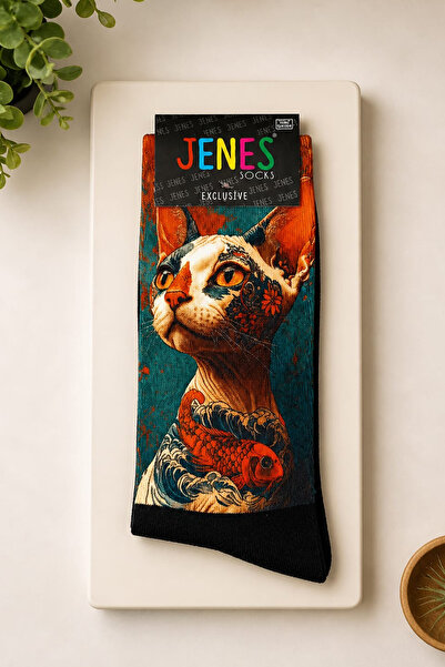 Yalova İç Giyim Colorful Cat Patterned Digital Printed Long Socks Premium Socks