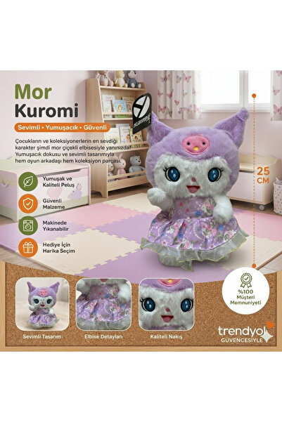TIGOES Mor Elbiseli Kuromi Peluş Oyuncak 25 cm Sanrio Karakteri Yumuşak Uyku ...
