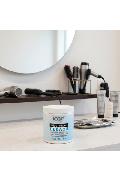 Ican London Blue Velvet Hair Bleach Powder 500g – Dust Free Professional Hair Lightener | Anti-Brass Blue Formula for Fast, Even & Controlled Lifting