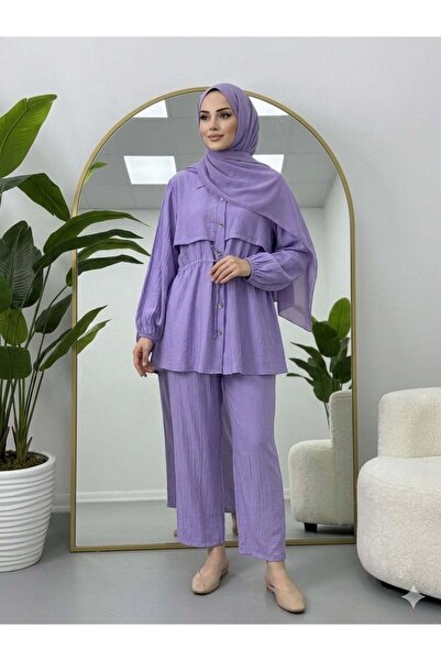 modasindoma بدلة بنطلون مزينة بأزرار وتفاصيل مفصلة باللون الأرجواني
