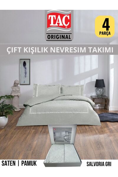 Taç Salvoria gri Pamuk Saten Çift Kişilik Nevresim Takımı