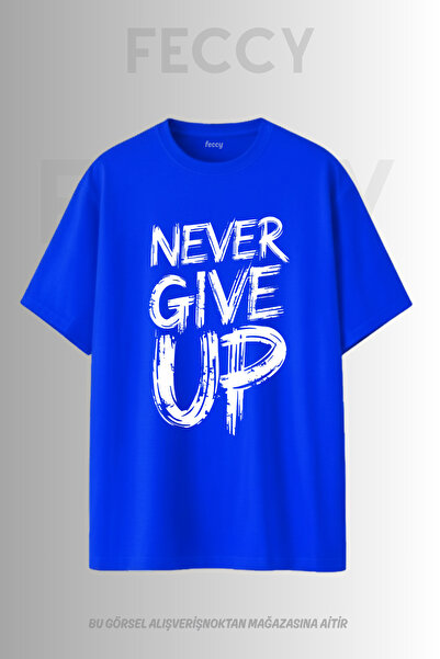 FECCY Premium μπλουζάκι με στάμπα Never Give Up με θέμα γυμναστήριο Unisex Ov...