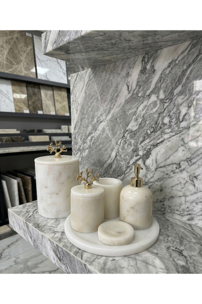 STONİST HOME DEKORASYON şeker beyaz 7 li mermer banyo seti