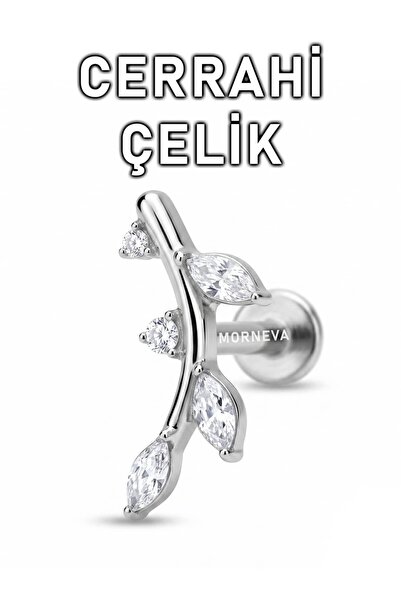 MORNEVA Cerrahi Çelik Taşlı Dal Helix Conch Tragus Kulak Piercingi (1 Adet)