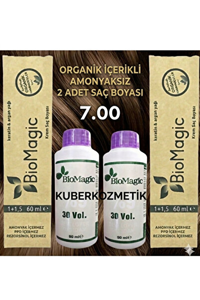 BIOMAGIC 7.00 Kumral Organik İçerikli Amonyaksız Kalıcı Saç Boyası 2Boya +2Ok...