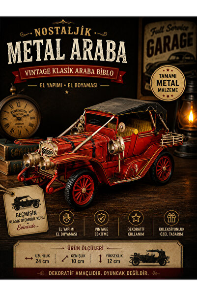 KOLAYEV Vintage Metal Araba Dekoru Kırmızı Nostaljik Klasik Araba Biblo El Ya...