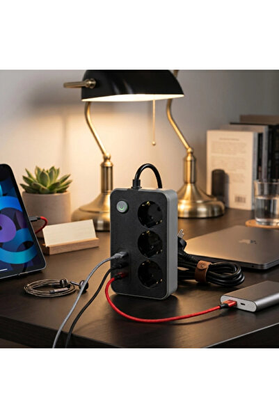 SORA HOME كابل تمديد مزود بـ 3 مقابس و3 مداخل USB مع حماية من التيار الزائد
