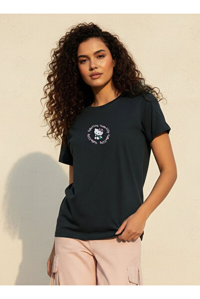 SP Characters Cotton T-shirt with Hello Kitty Embroidery