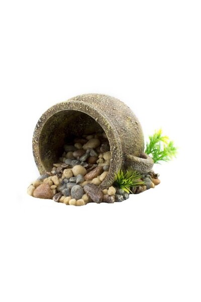 OEM Decorațiune acvariu, Ulcior cu pietre și plante, 12x11.5x8.5cm