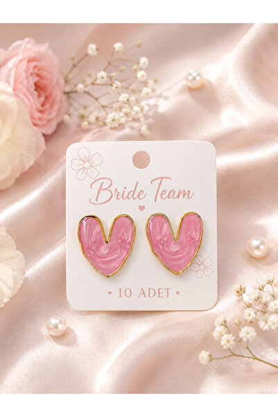 Minia Bride Team Hediyelik Kalpli Çelik Sedefli Küpe x10 Adet