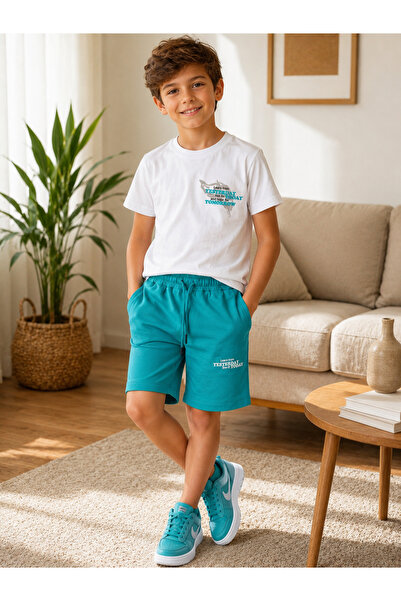 Uğur bebe Costum pentru băieți, culoare ecru, verde acvatic, cu pantaloni scu...