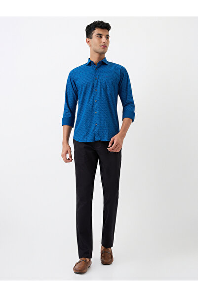 Park Avenue Men Blue Printed Cotton Slim Fit Shirt