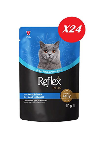 Plus Jöle İçinde Ton Balıklı ve Alabalıklı Yetişkin Kedi Yaş Maması 85 gr*24 Adet