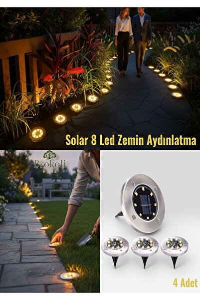 Brokoli Home Solar 8 LED Zemin Aydınlatma | Su Geçirmez | Gömme Yol Işığı | 4...