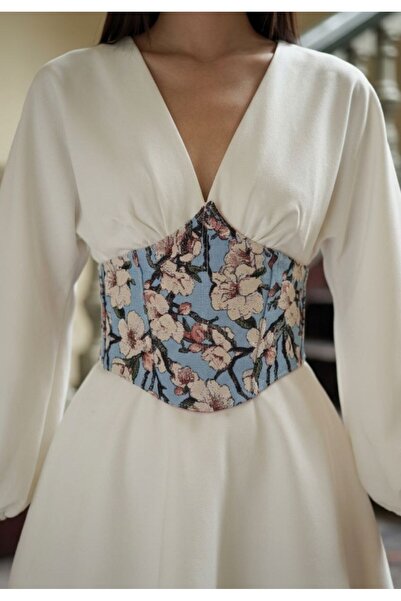 Alessia Vintage Goblen Korse Kemeri - Çiçekli Kadın Büstiyer - Elbise Üstü De...