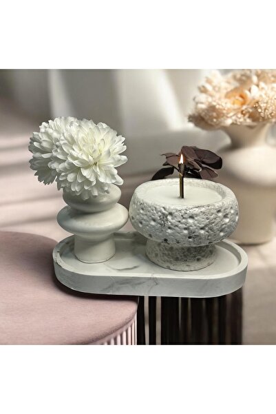 Larenza Home Minimal Dekoratif Mum Seti El Yapımı | Tepsi & Vazo – Modern Ev ...