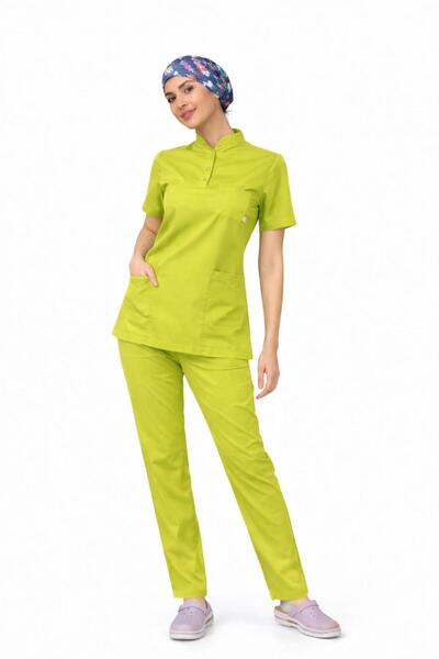 BAŞARAN UNİFORMA Likralı Yağ Yeşili Slim Fit Premium Scrubs