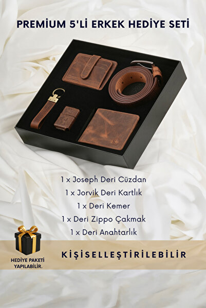 CüzCan Hakiki Deri Cüzdan, Kemer, Kartlık, Anahtarlık ve Çakmak Seti - Joseph...