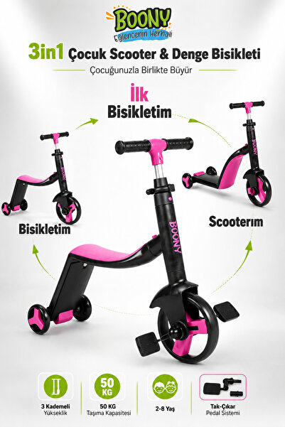 YILDIRIM OYUNCAK 3in1 Çocuk Scooter & Pedallı Denge Bisikleti – 2-6 Yaş Ayarl...