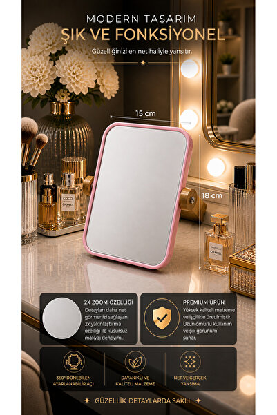 LUCKY CLOVER Lüks Çift Taraflı Makyaj Aynası 2x Zoom Premium Masaüstü Ayna Şı...
