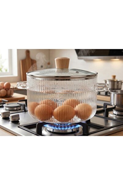 AUROV AV Oala din Sticla Borosilicata, Termorezistenta, Design Relief, cu Capac si Manere, pentru Aragaz