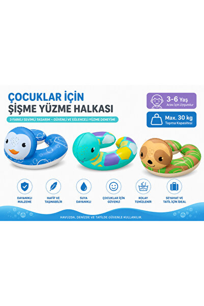 MUBX Çocuk Havuz Yüzme Simidi Desenli Deniz Havuz Simit Yüzme Halkası