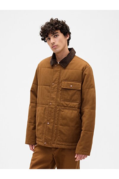 GAP Erkek Açık Kahverengi Relaxed Quilted Kanvas Utility Ceket