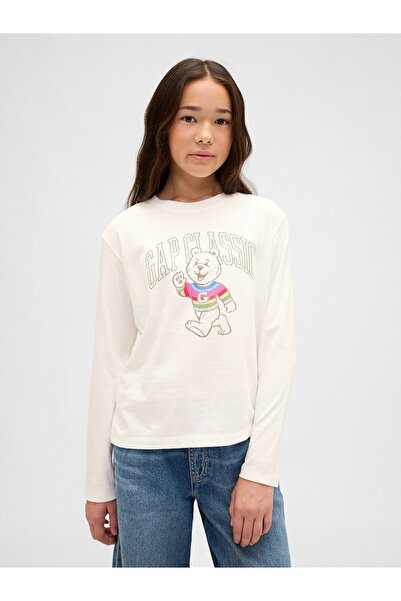 GAP Kız Çocuk Beyaz Relaxed Grafik Logo T-Shirt