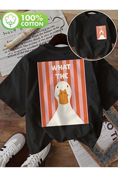 AEMİ Μπλουζάκι Unisex με στάμπα "What The Duck" και λαιμόκοψη oversize