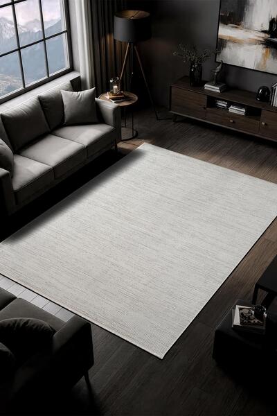 Karmen Halı Fabay CT028A Gri Halı Modern Desenli Pamuk Taban Salon Halısı Yat...