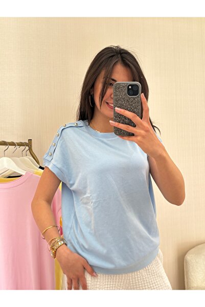 BELİN Tek Omuz Düğme Detaylı Merserize T-shirt