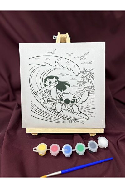 obelleatelier Stitch ve Lilo Tuval Boyama Seti 20x20 cm | 6 Renk Boya ve Fırç...