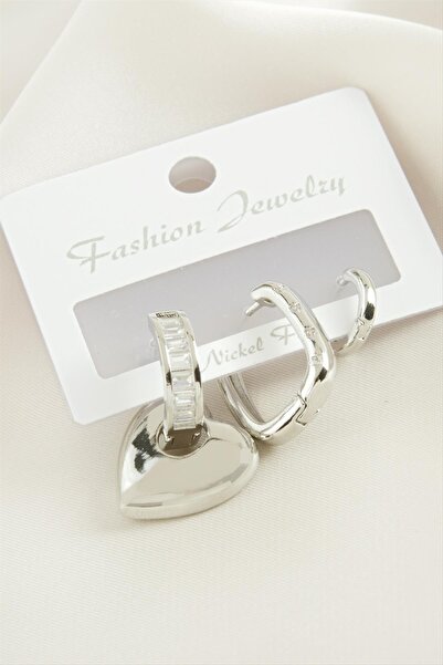 ZERO LAND Ilkeshop 3 Pcs Heart Zircon Stone (224859) Earrings-Silver Color