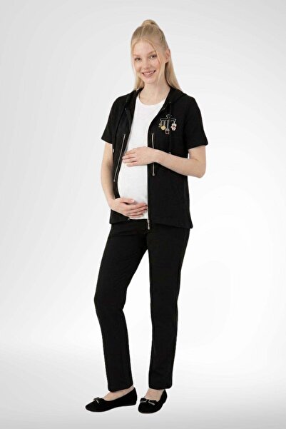 Mecit Pijama Σετ πιτζάμες εγκυμοσύνης Mecit 6400 Μαύρο 3 τεμαχίων