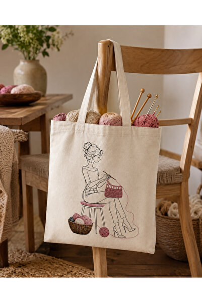 Tomris Hatun Special Linen Raw Fabric Bag for Knitting Enthusiasts, Sublimati...