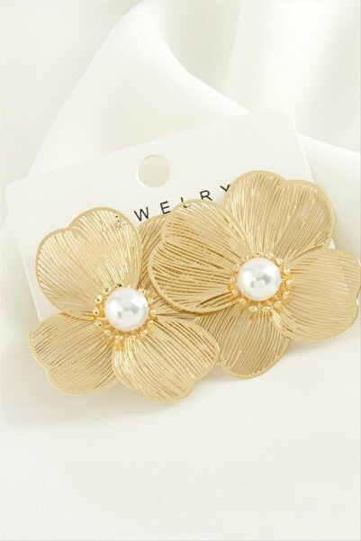 ZERO LAND Ilkeshop Flower Pearl Tr Metal Earrings - (04453) Silver Color