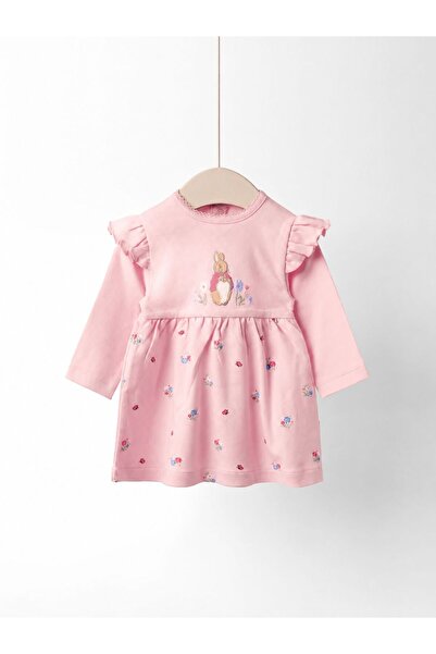 Next Baby JoJo Maman Bébé Pink Long-Sleeved Flopsy Bunny Flower Ruffled Dress