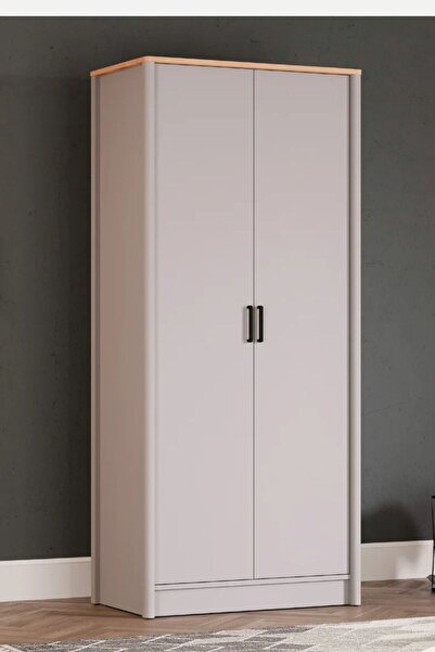 Palmera LAGOM 2Kapaklı Gardırop Buz Gri - 92 cm Geniş MDF Profil Ayaklı LED A...