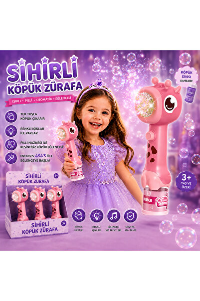 synshop Pembe Zürafa Köpük Baloncuk Makinesi Pilli Işıklı Oyuncak 28 Cm Otoma...