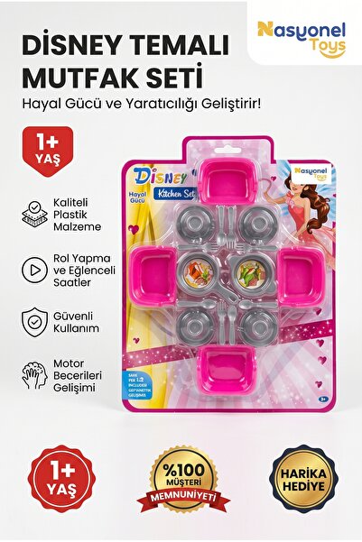 NASYONEL TOYS Disney Temalı Çocuk Oyuncak Mutfak Seti Tencere Tava Çatal Bıça...