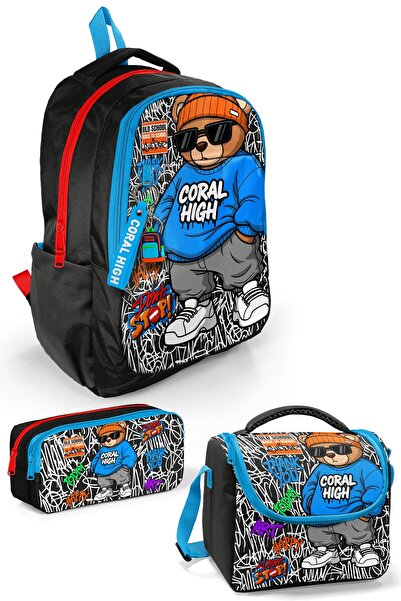 Coral High Set de genți școlare din 3 piese cu model ursuleț graffiti SET0133250