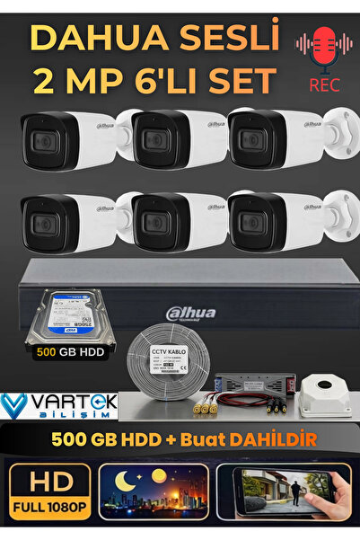 DAHUA 6 Kameralı Sesli AHD Güvenlik Kamera Seti - 1080P Full HD DVR Kayıt Cih...