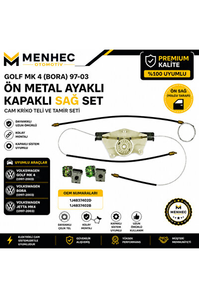 Menhec Otomotiv Volkswagen Golf 4 Bora Ön Sağ Metal Ayaklı Cam Kriko Teli Tam...